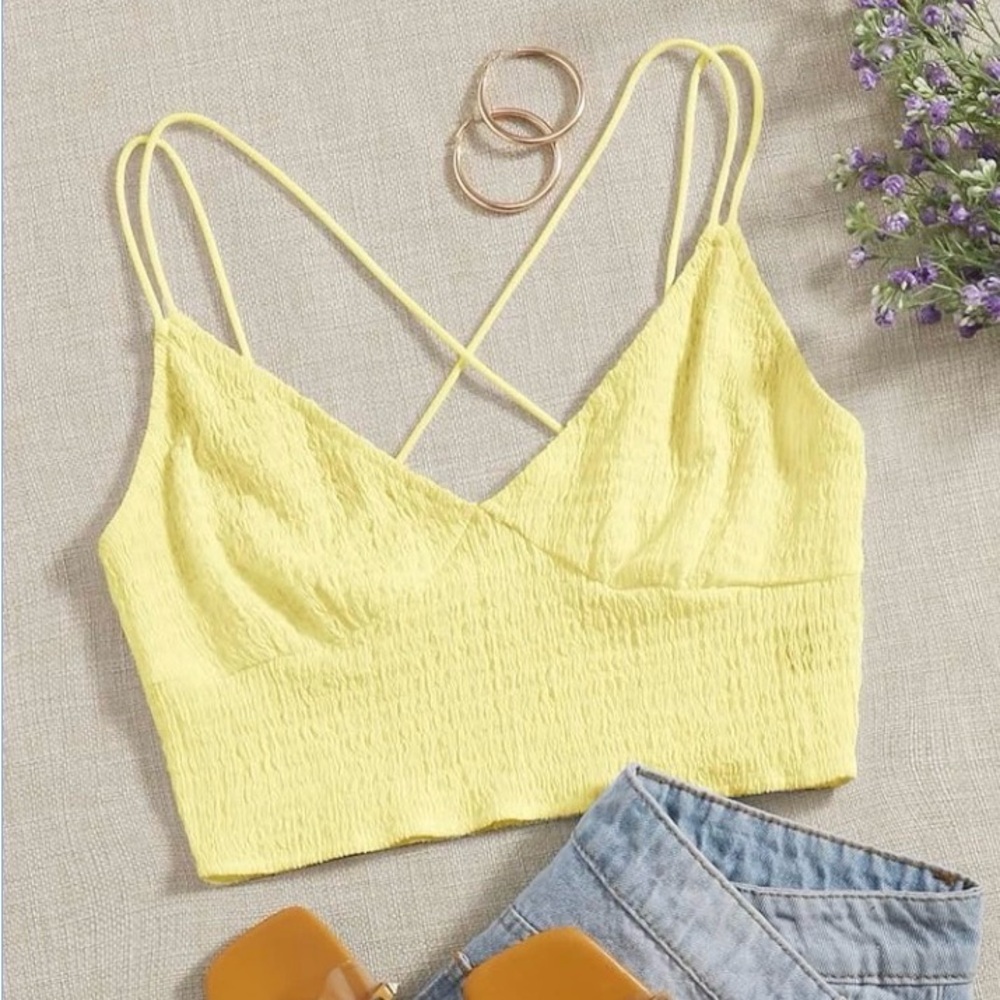 NWOT - Pastel Yellow Crisscross Back Shirred Cami Top